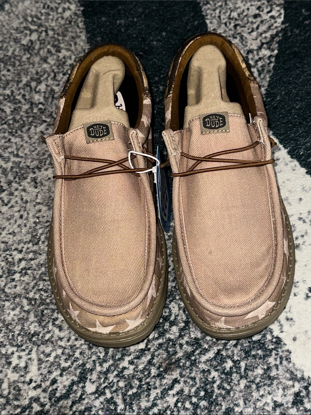 Hey Dude Men's Slip-On Canvas Loafers in Beige with Star Trim